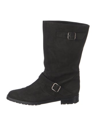 Manolo Blahnik Suede Moto Boots