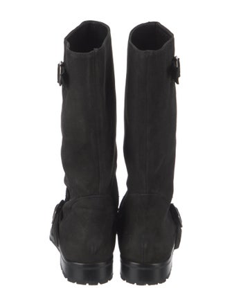 Manolo Blahnik Suede Moto Boots