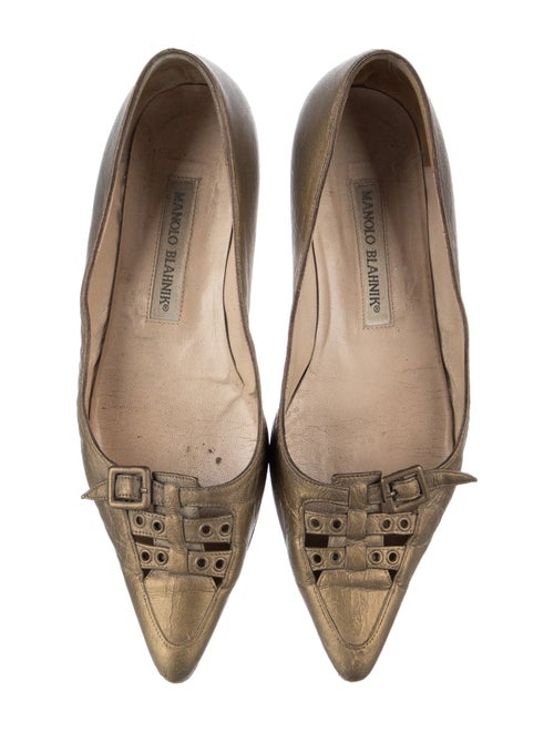 Manolo Blahnik Leather Cutout Accent Ballet Flats