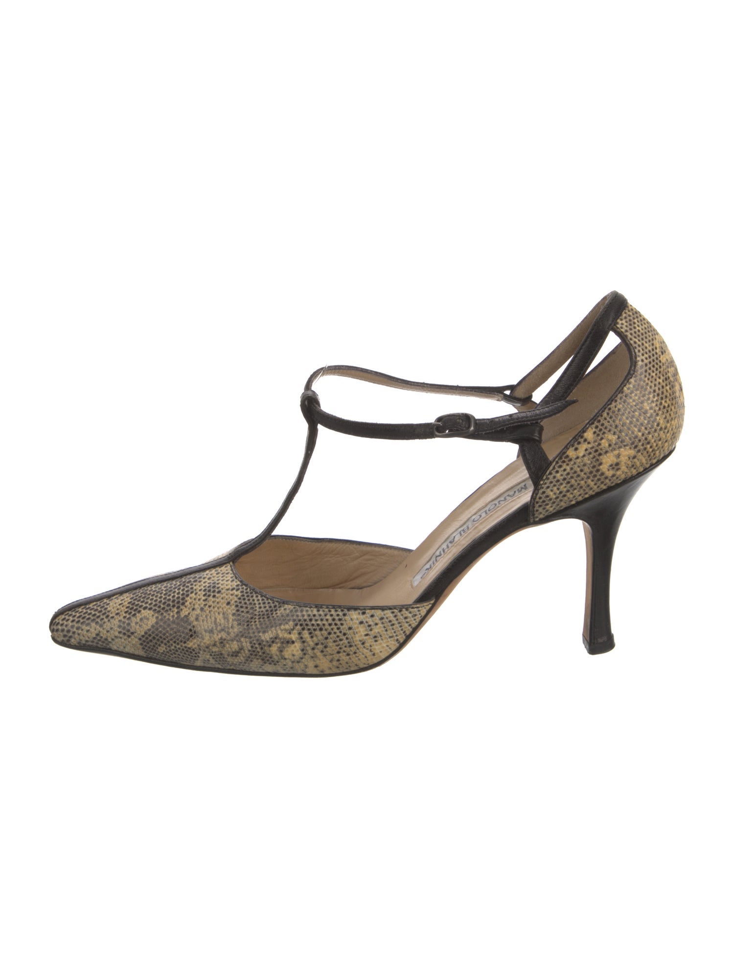 Manolo Blahnik Lizard Animal Print T-Strap Pumps