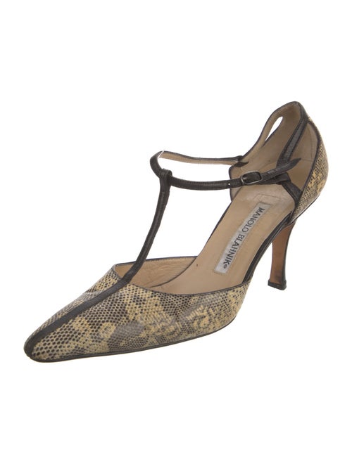 Manolo Blahnik Lizard Animal Print T-Strap Pumps