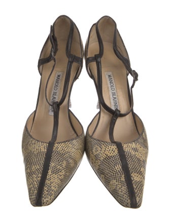 Manolo Blahnik Lizard Animal Print T-Strap Pumps