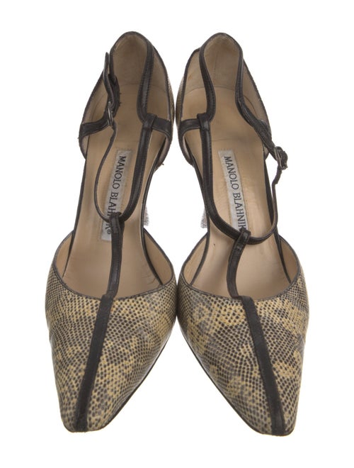 Manolo Blahnik Lizard Animal Print T-Strap Pumps