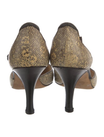 Manolo Blahnik Lizard Animal Print T-Strap Pumps