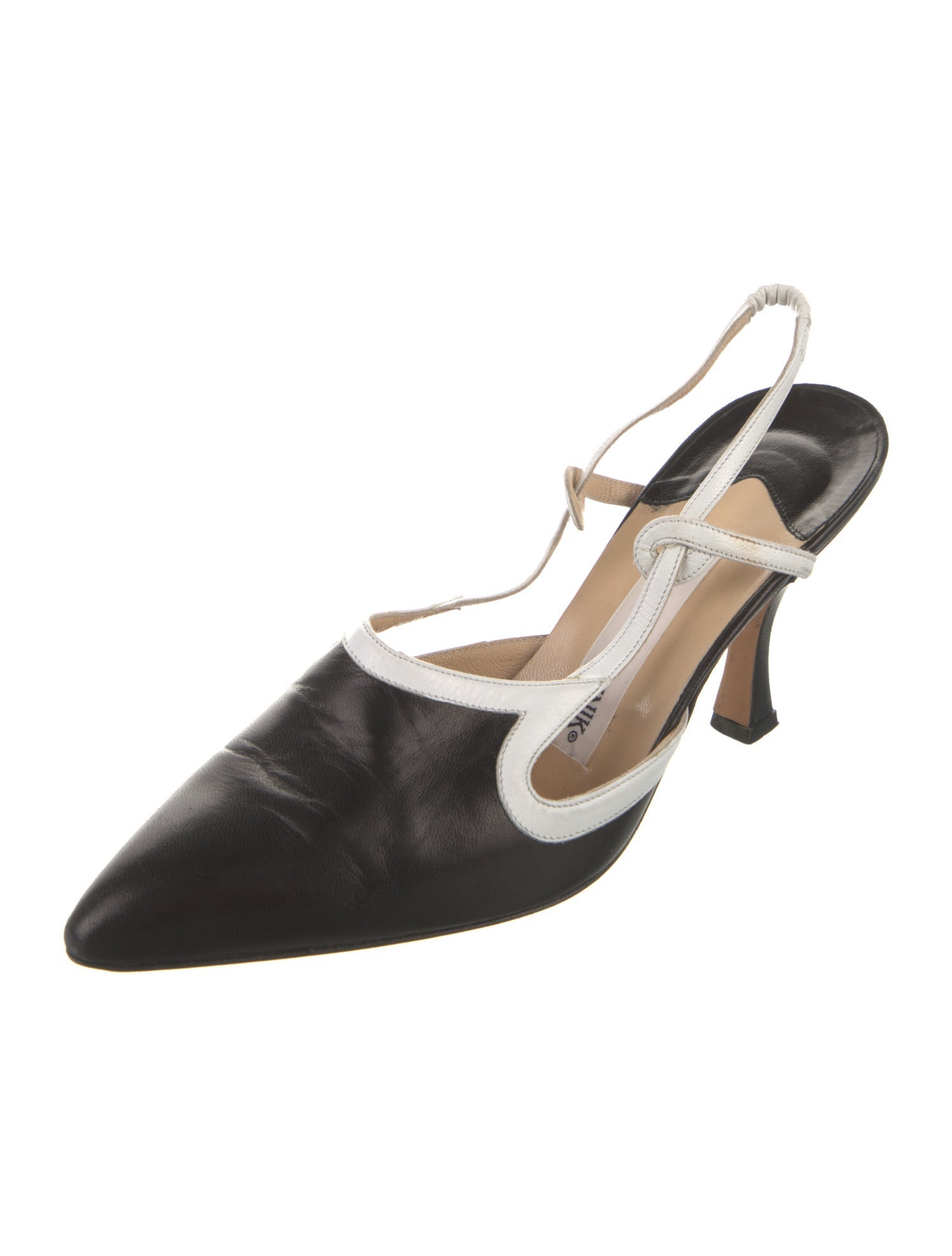 Manolo Blahnik Leather Colorblock Pattern Slingback Pumps