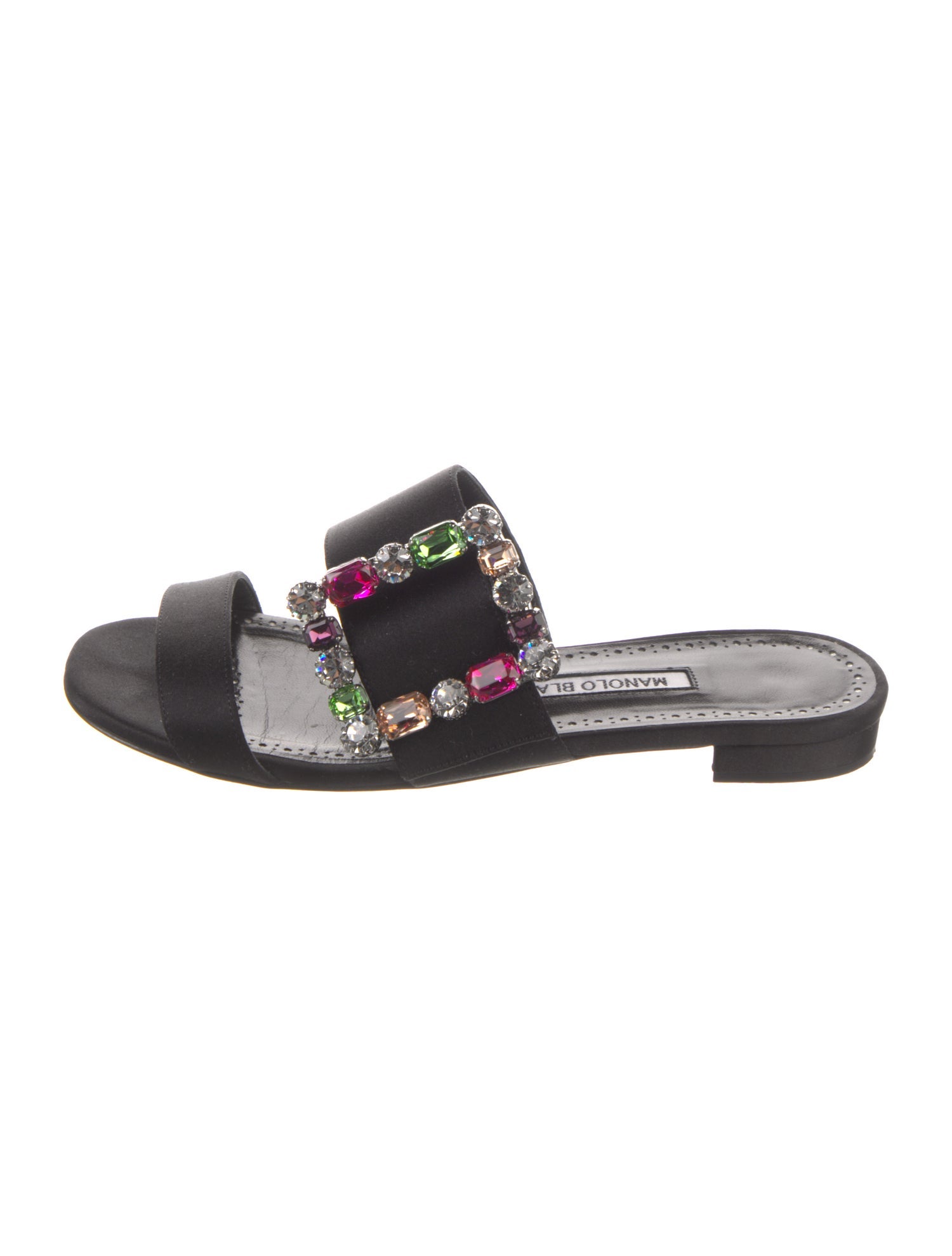 Manolo Blahnik Satin Crystal Embellishments Slides