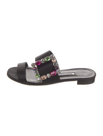 Manolo Blahnik Satin Crystal Embellishments Slides