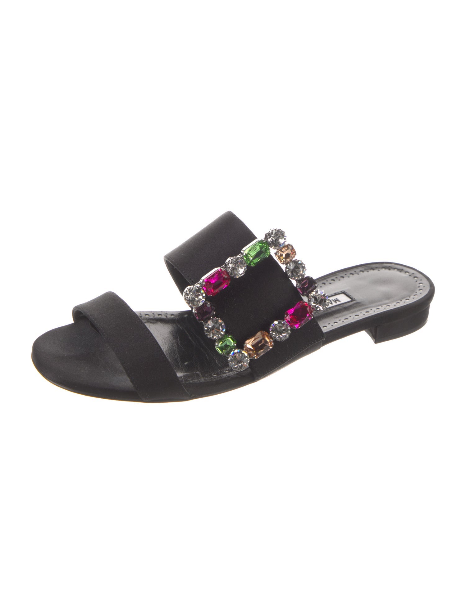 Manolo Blahnik Satin Crystal Embellishments Slides
