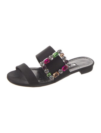 Manolo Blahnik Satin Crystal Embellishments Slides