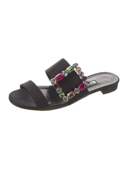Manolo Blahnik Satin Crystal Embellishments Slides