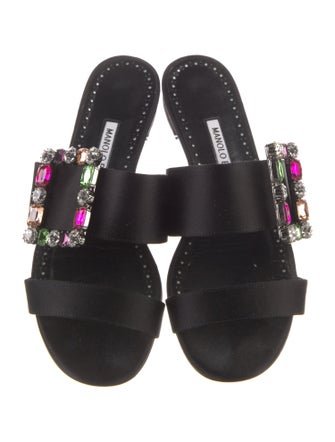 Manolo Blahnik Satin Crystal Embellishments Slides