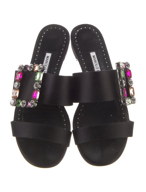 Manolo Blahnik Satin Crystal Embellishments Slides