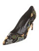 Manolo Blahnik Printed Embroidered Accent Pumps