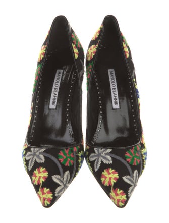 Manolo Blahnik Printed Embroidered Accent Pumps