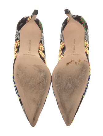 Manolo Blahnik Printed Embroidered Accent Pumps