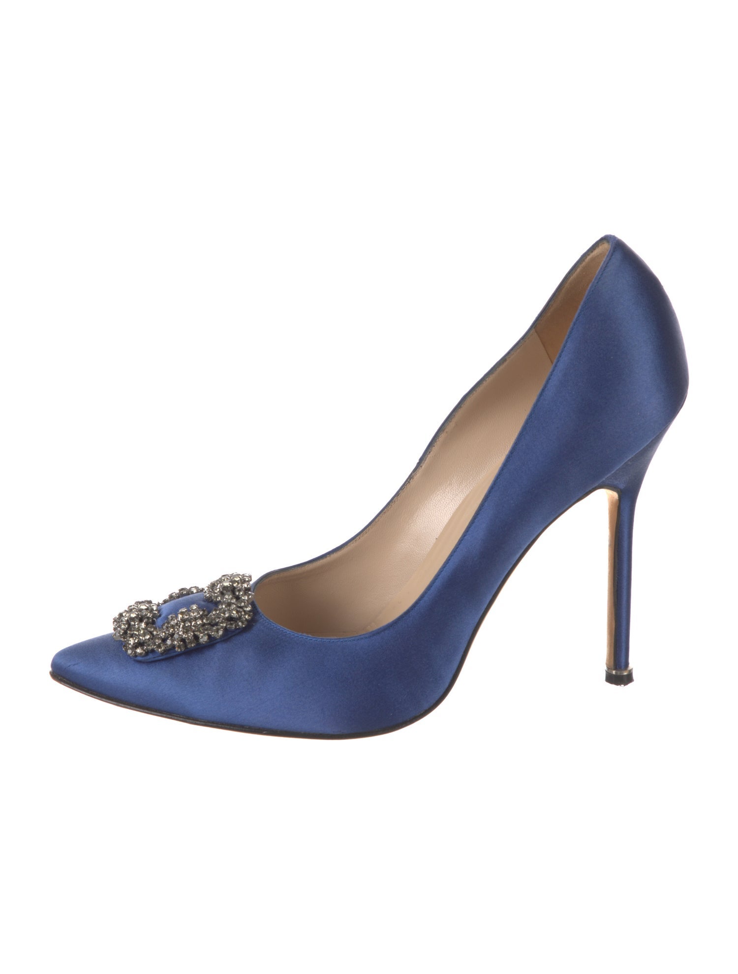 Manolo Blahnik Satin Crystal Embellishments Pumps