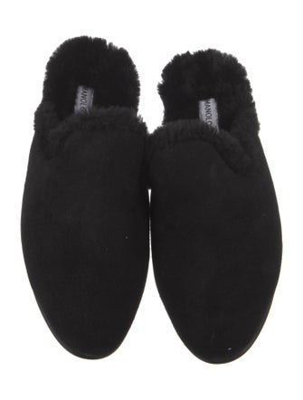 Manolo Blahnik Suede Fur Trim Mules