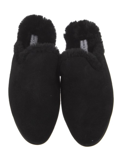 Manolo Blahnik Suede Fur Trim Mules