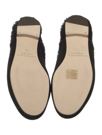 Manolo Blahnik Suede Fur Trim Mules