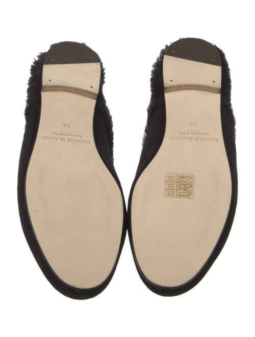 Manolo Blahnik Suede Fur Trim Mules