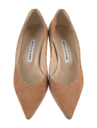 Manolo Blahnik Suede Scalloped Accent Pumps
