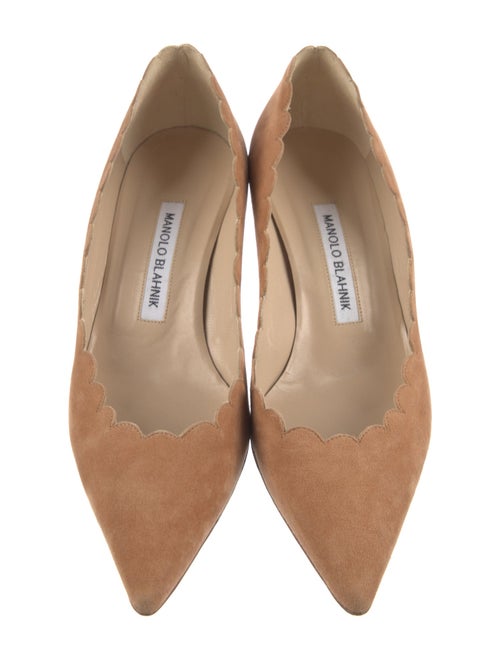 Manolo Blahnik Suede Scalloped Accent Pumps