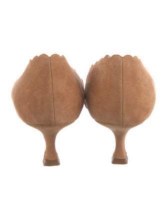 Manolo Blahnik Suede Scalloped Accent Pumps