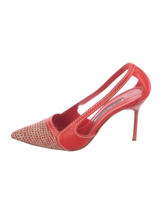 Manolo Blahnik Leather Patterned Slingback Pumps