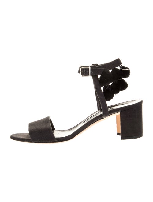 Manolo Blahnik Canvas Pom-Pom Embellishments Sandals