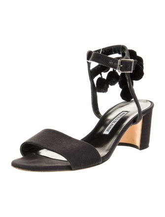 Manolo Blahnik Canvas Pom-Pom Embellishments Sandals
