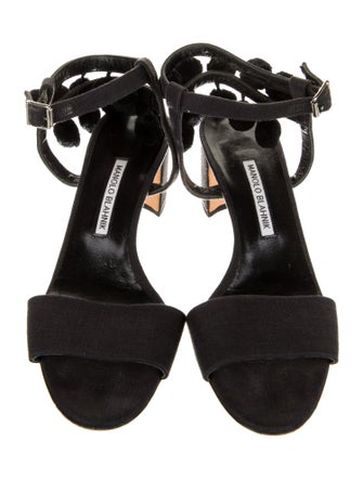 Manolo Blahnik Canvas Pom-Pom Embellishments Sandals
