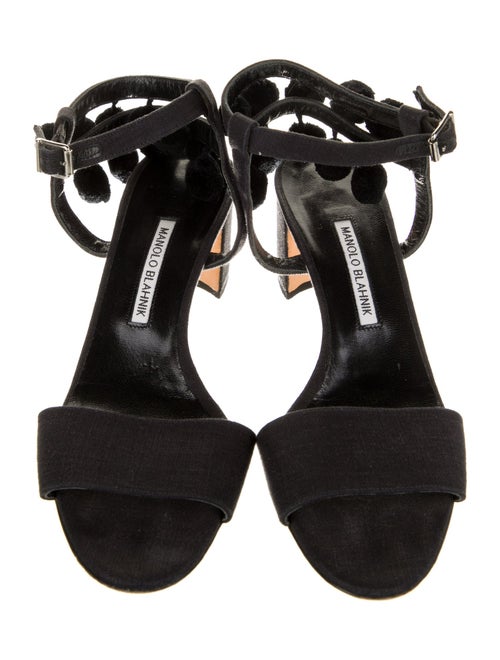 Manolo Blahnik Canvas Pom-Pom Embellishments Sandals
