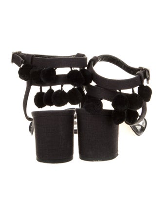 Manolo Blahnik Canvas Pom-Pom Embellishments Sandals