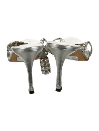 Manolo Blahnik Leather Crystal Embellishments Slides