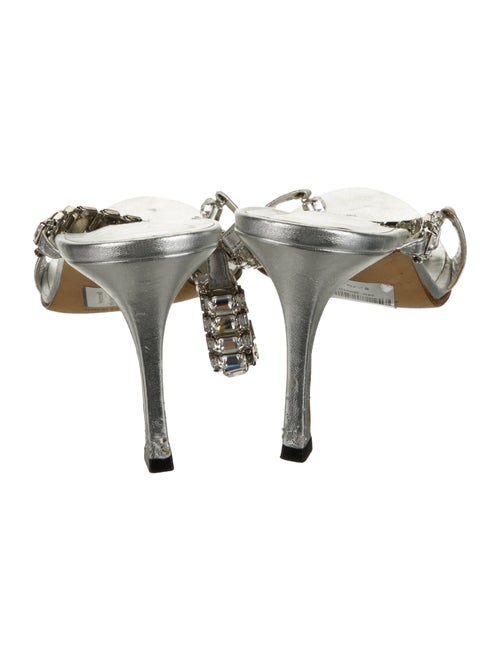 Manolo Blahnik Leather Crystal Embellishments Slides
