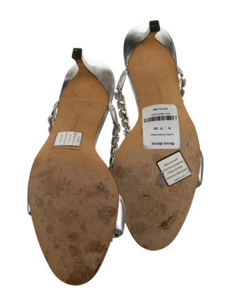 Manolo Blahnik Leather Crystal Embellishments Slides