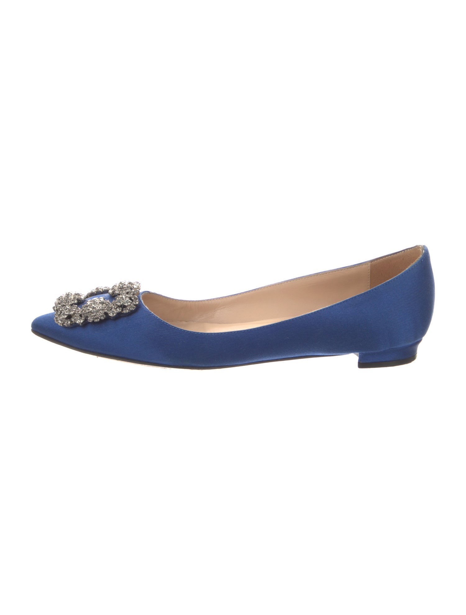 Manolo Blahnik Satin Crystal Embellishments Flats