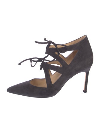 Manolo Blahnik Suede Cutout Accent Pumps
