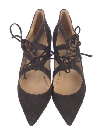 Manolo Blahnik Suede Cutout Accent Pumps