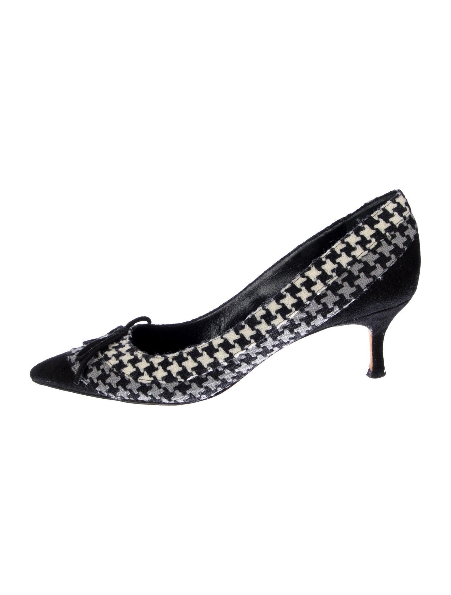 Manolo Blahnik Canvas Houndstooth Print Pumps