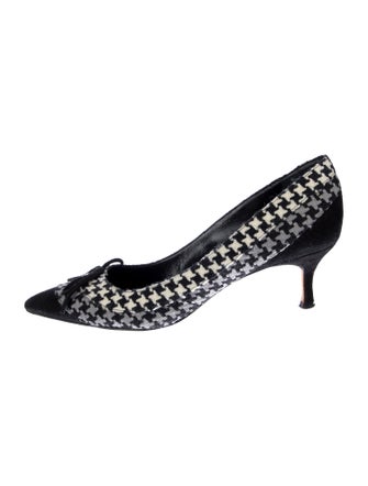 Manolo Blahnik Canvas Houndstooth Print Pumps