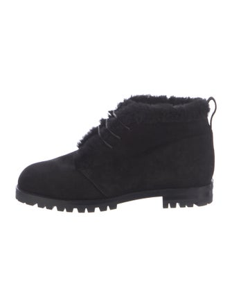Manolo Blahnik Suede Fur Trim Lace-Up Boots