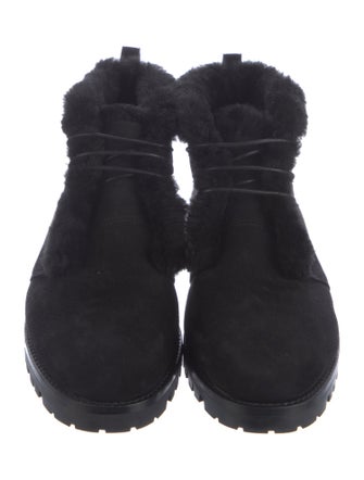 Manolo Blahnik Suede Fur Trim Lace-Up Boots