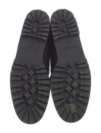 Manolo Blahnik Suede Fur Trim Lace-Up Boots