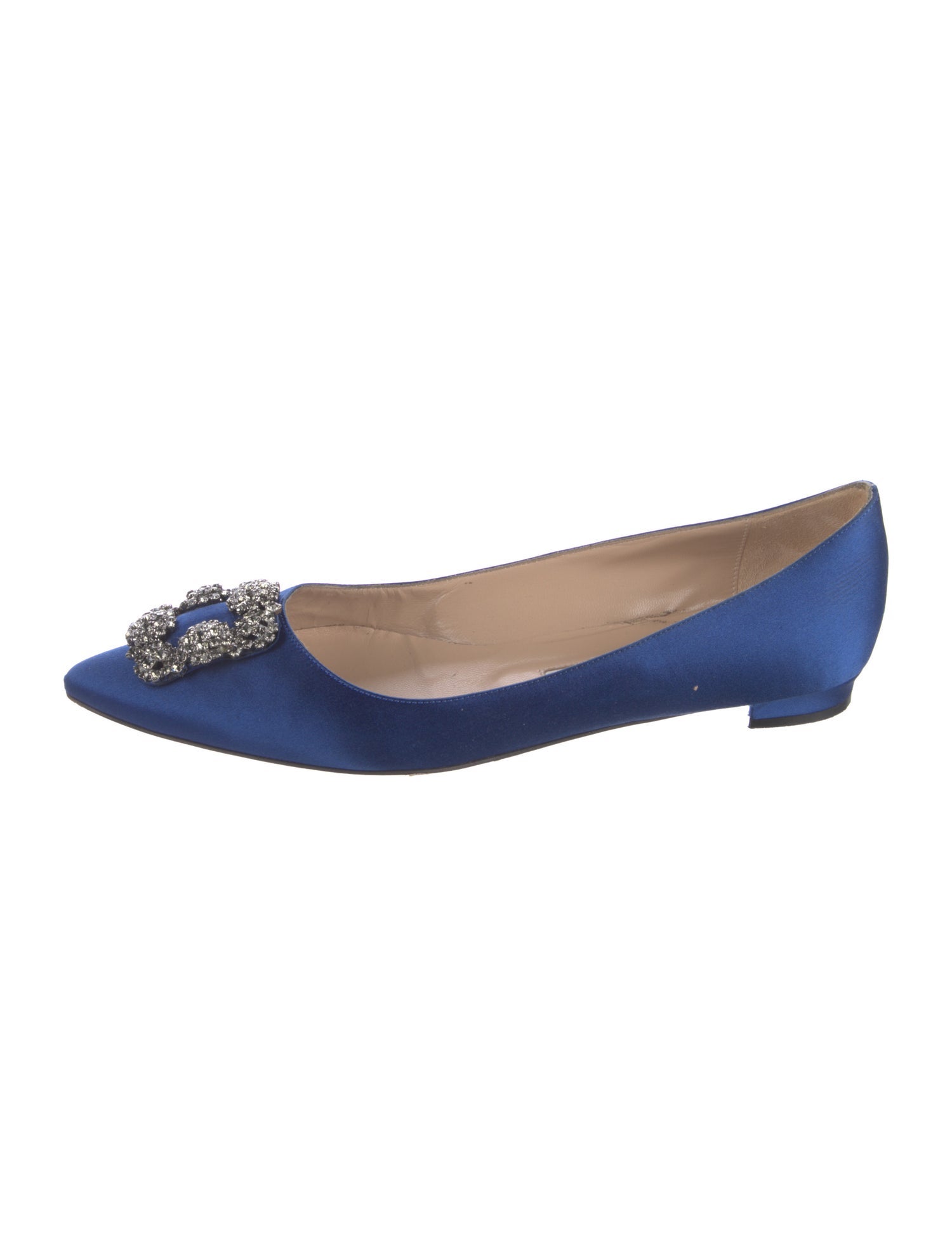 Manolo Blahnik Satin Crystal Embellishments Flats