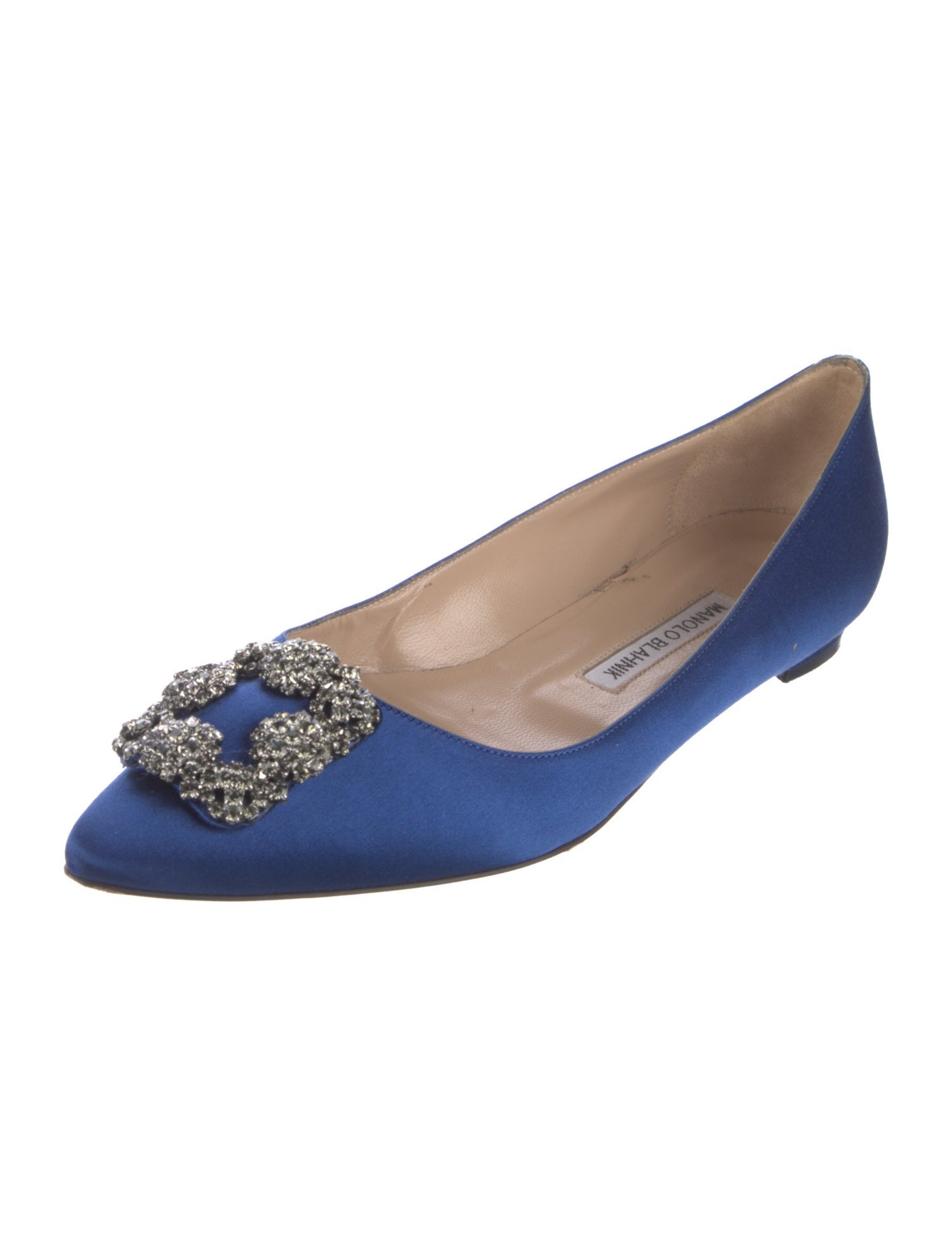Manolo Blahnik Satin Crystal Embellishments Flats