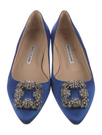 Manolo Blahnik Satin Crystal Embellishments Flats
