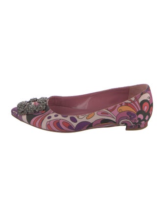 Manolo Blahnik Satin Printed Ballet Flats
