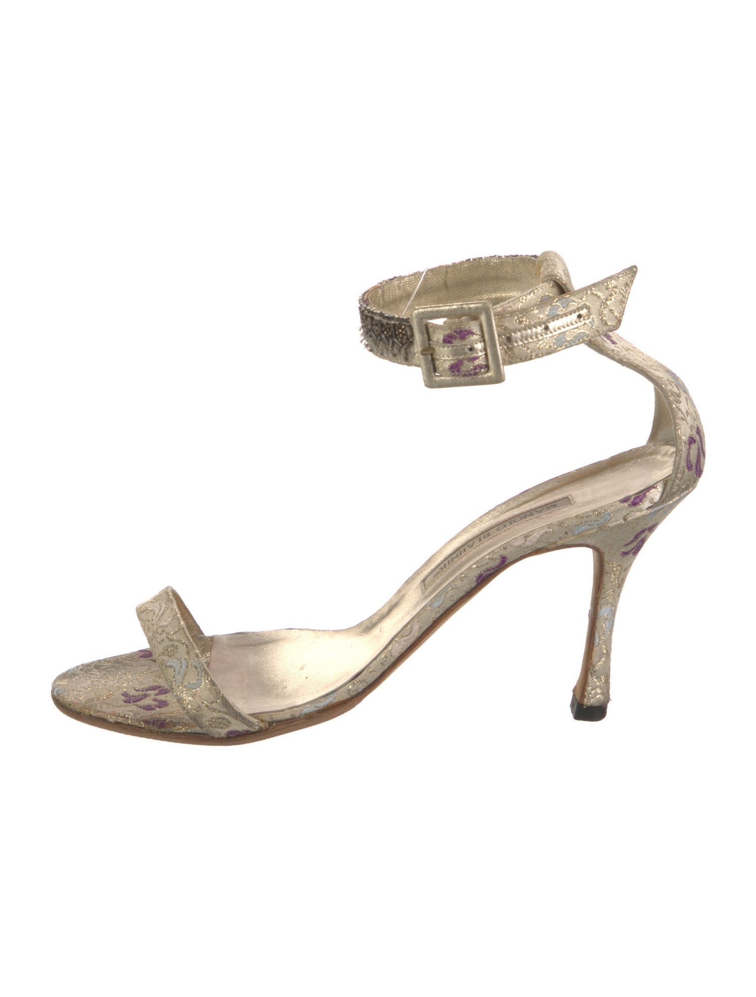 Manolo Blahnik Satin Beaded Accents Sandals