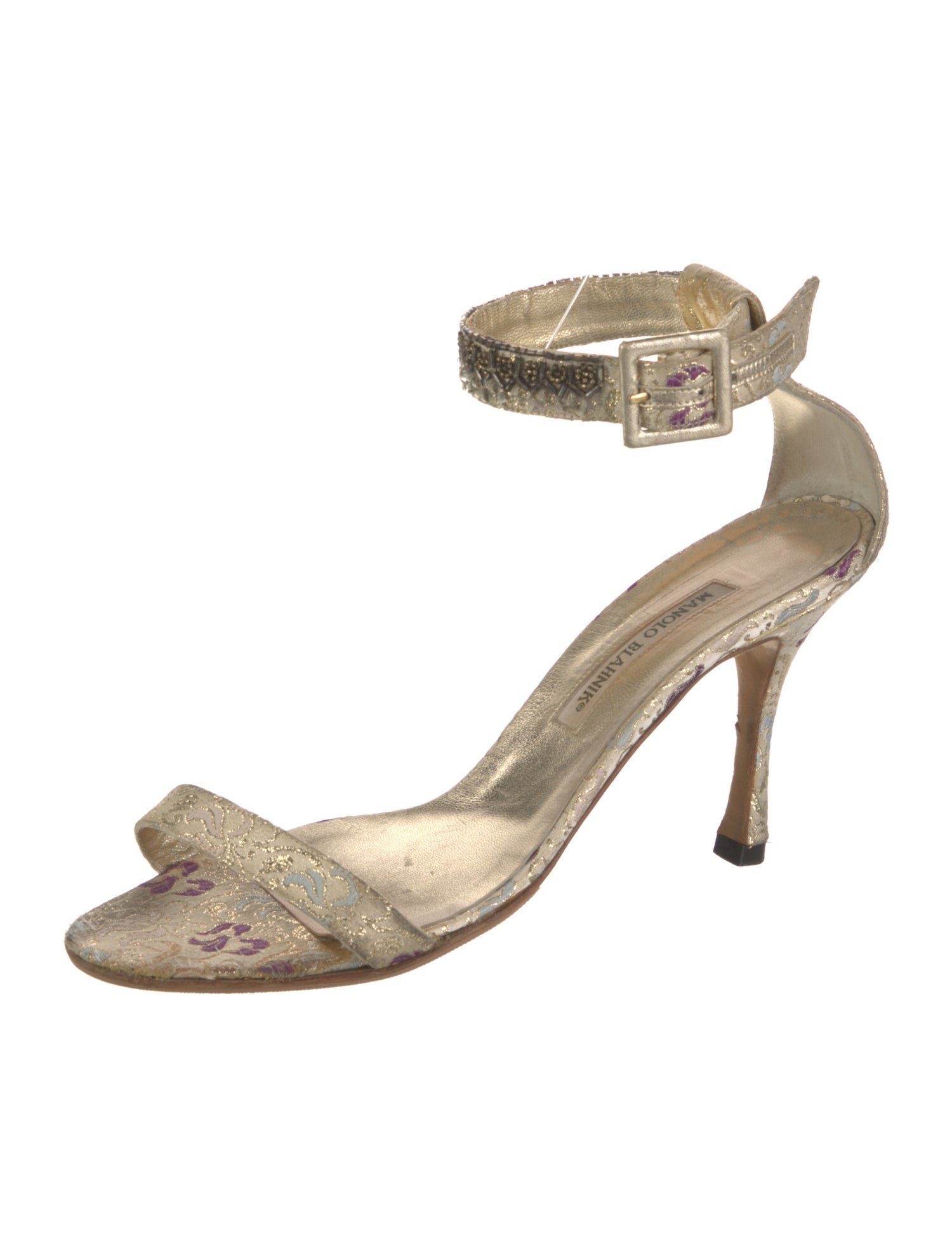 Manolo Blahnik Satin Beaded Accents Sandals